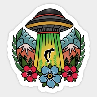 Tattoo Art Alien UFO Abduction hand drawn Coloured Sticker